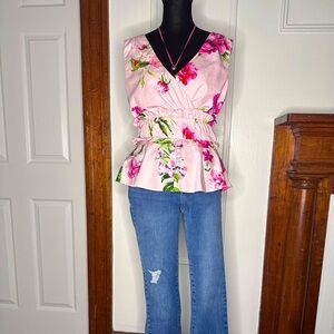 Express brand top / shirt pink with flowers size XS with crossover bust.